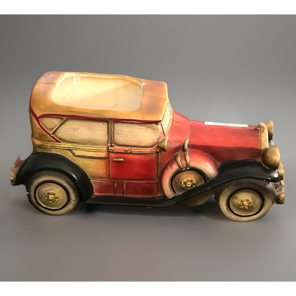 Vintage 1920s Cadillac Style Car Planter Red Gold MCM Decor Auto Art Inarco